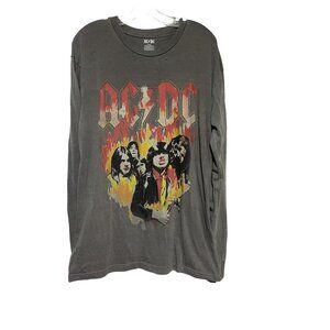 AC/DC Graphic Long-Sleeve Band Tee Rock Music Flame Design Gray L